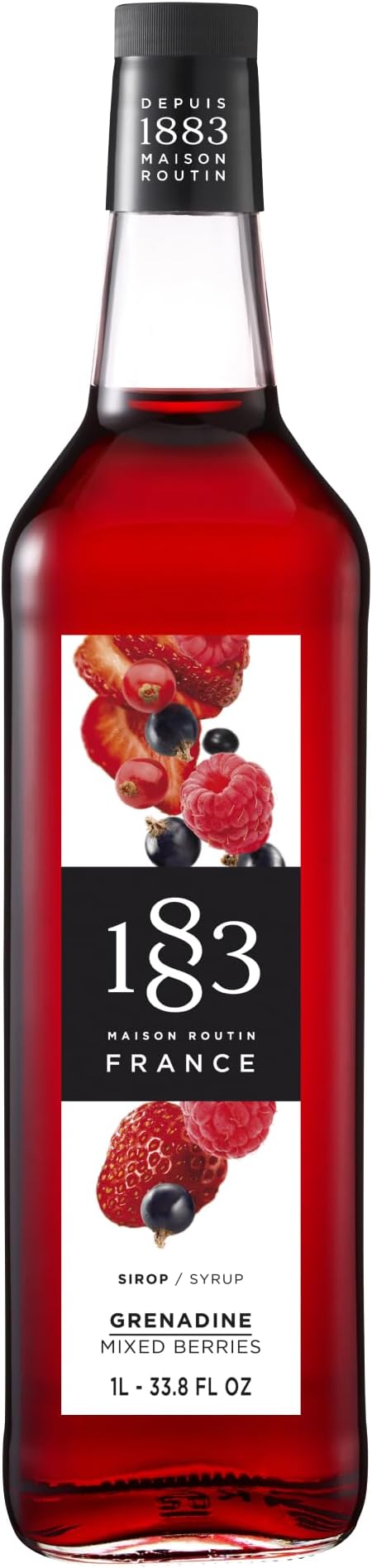 1883 Grenadine Mixed Berries Syrup for Drinks, Made in France, 1 Liter Glass Bottle