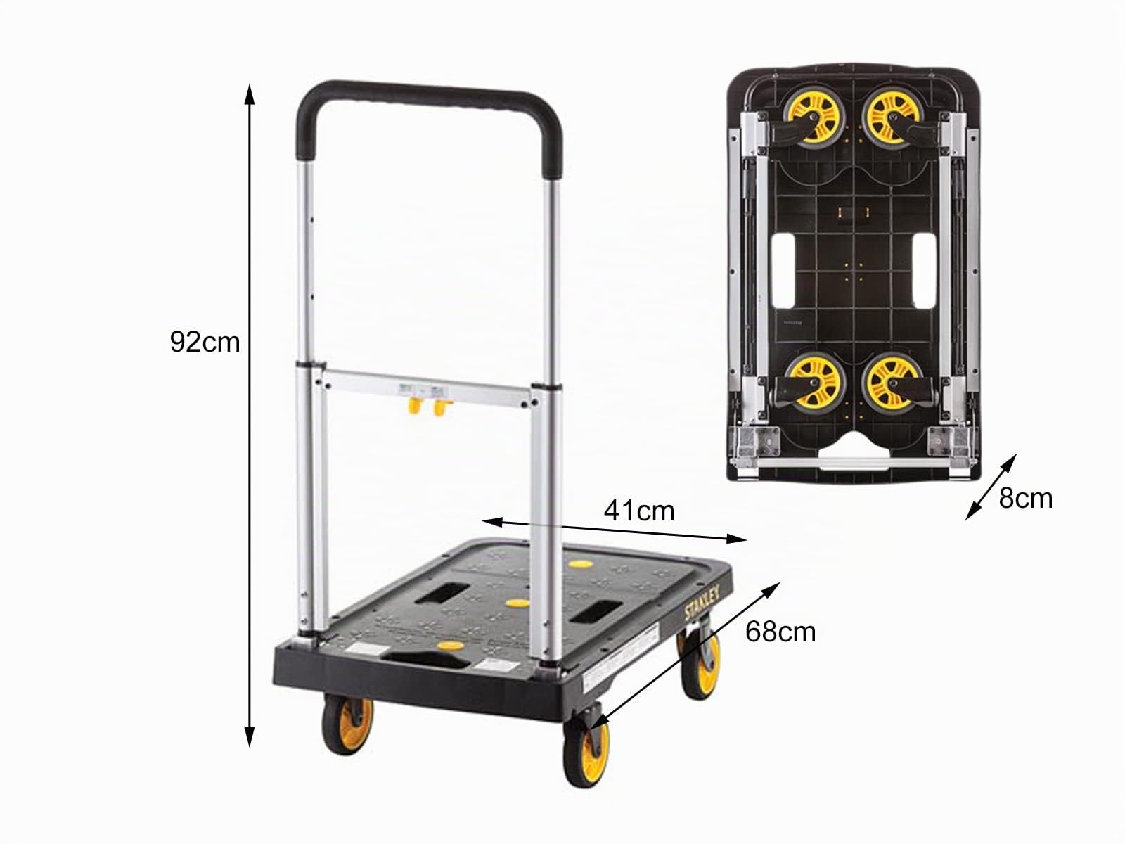 Stanley Klappbarer Plattformwagen PC517 - Max. 120KG - Aluminium - 68 x 41 x 92 cm - Anti-Rutsch-Plattform - Schwarz/Gelb