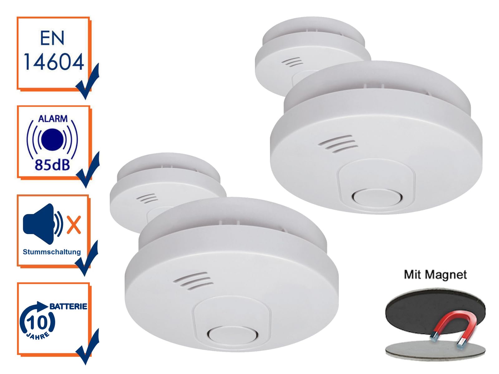 Rauchmelder 4er Pack mit Magnetklebe Kit, 10 Jahre Batterie - DIN EN14604, Weiß, ELRO
