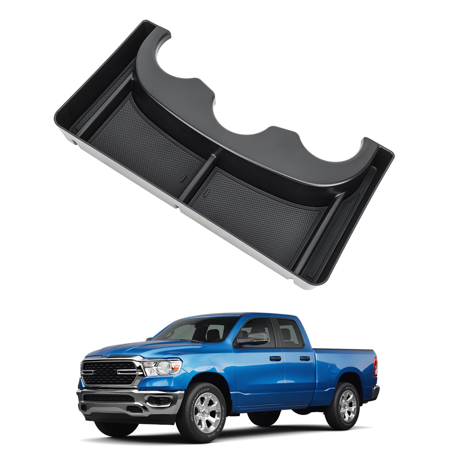 Photo 1 of Carwiner Center Console Hanging Organizer Compatible with 2013-2024 Dodge RAM 1500/1500 Classic, 2019-2026 RAM 2500/3500 Interior Accessories, Cup Holder Storage Box Tray Fit 3 Cup Holders Jump Seat