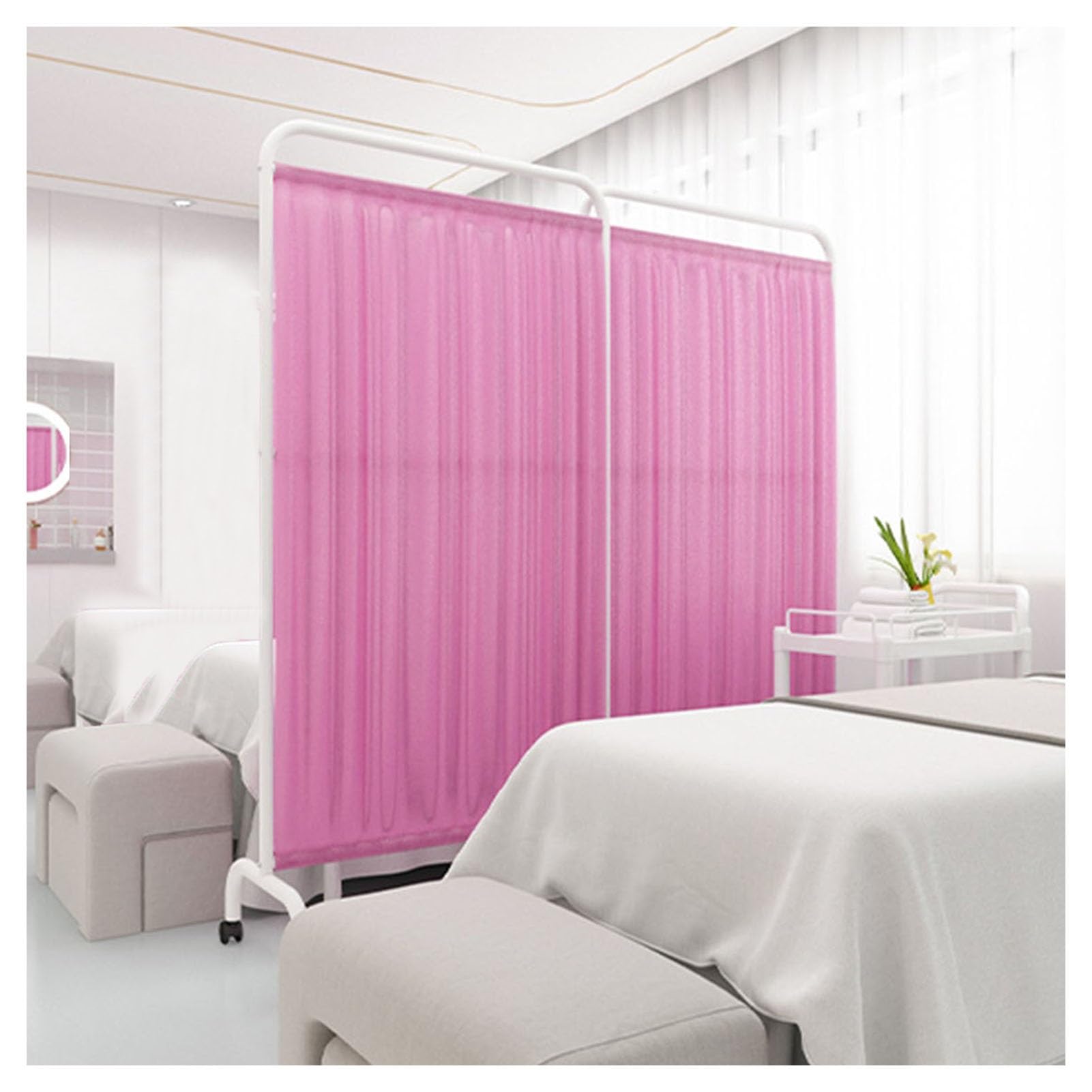 Mobile Medical Privacy Screen Room Partition, Ward/Beauty Salon/Health Center Standing Door Partition, 180 Cm High Foldable Iron Frame, Blue Nylon Silk Fabric(Color:Pink,Size:5-Panel)
