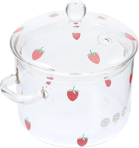 ERINGOGO Cacerola de vidrio con tapa olla de cocción a fuego lento de fresa de 64 onzas con mango de fácil agarre olla de sopa de vidrio de