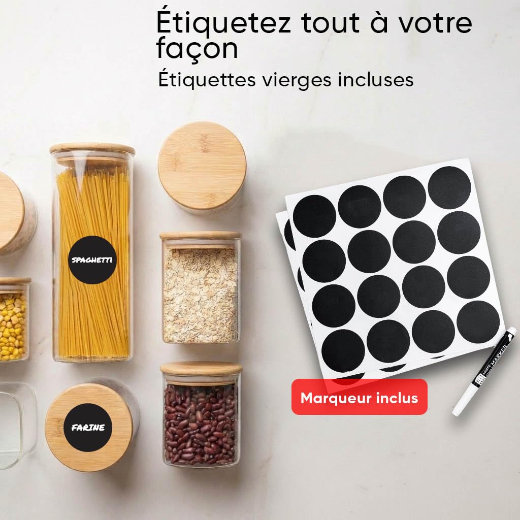 Deco haus® Bocaux en Verre Hermétique Lot de 4 [+ÉTIQUETTES] - Bocal en Verre avec Couvercle 4x1400ml - Bocal Rangement Cuisine - Bocaux de Conservation - Boite Anti Mites - Pot Hermétique Alimentaire