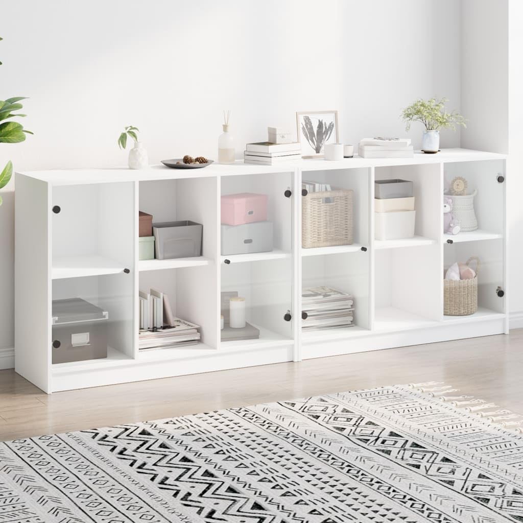 Libreria con Ante Bianca 204x37x75 cm Legno Multistrato
