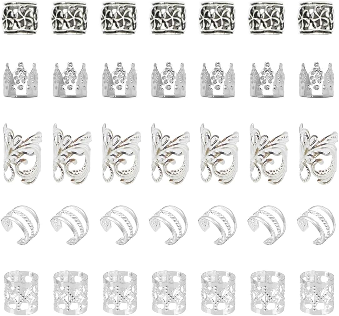 YOYEAH Dreadlocks, haarringen, goud/zilveren ringen, haarspiralen, clips, vlechtsieraden, piratenhaaraccessoires voor dames en heren, 220 stuks
