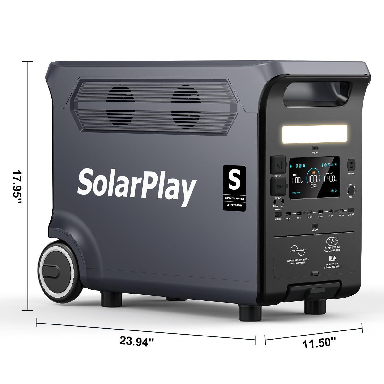 SolarPlay Q3600 Generateur Electrique Portable CA 3600W,Station électrique portable 3840Wh LiFePO4,Recharge rapide 2.5h,UPS,Générateur Électrique Onduleur Alimentation de Secours (Q3600+400W*3)