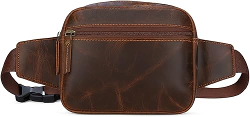 Riñonera de cuero (8 x 5 x 3) Riñonera con múltiples bolsillos con correa ajustable para viajes y uso diario