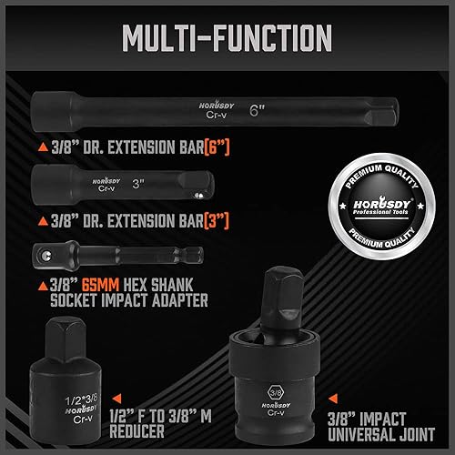 Miniatura 6 de HORUSDY Juego de llaves de impacto de 38 pulgadas, 50 piezas SAE estándar (516 a 34 pulgadas) y tamaño métrico (0.315-0.866 in), 6 puntos, Cr-V,