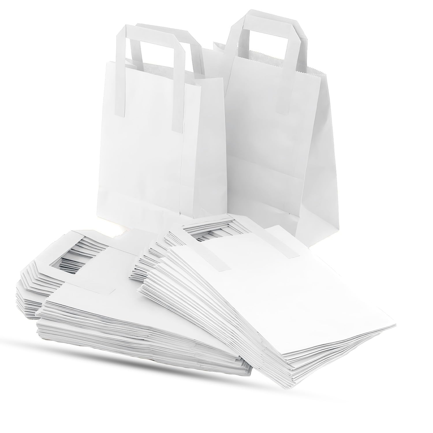 250 Takeaway Bags White Kraft Paper SOS Food Carrier Bags with Handles Eco Friendly Safe Party Takeaway Bar Restaurant Shopping Lunch Gift Picnic Durable & Biodegradable (LARGE (10" x 12" x 5.3"))