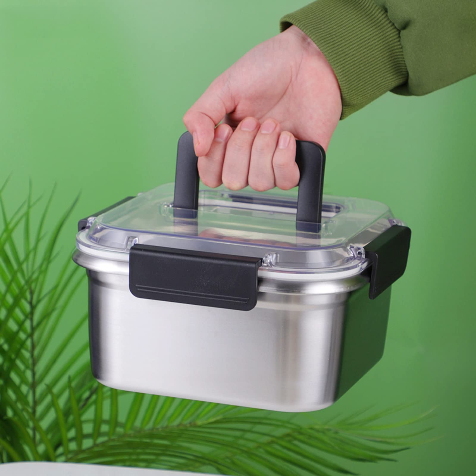 Fiambrera, Caja Bento, Contenedor de almacenamiento de alimentos, Fiambrera térmica de acero inoxidable, Caja de comida caliente con cubierta transparente con asa de transporte de gran capacidad for a