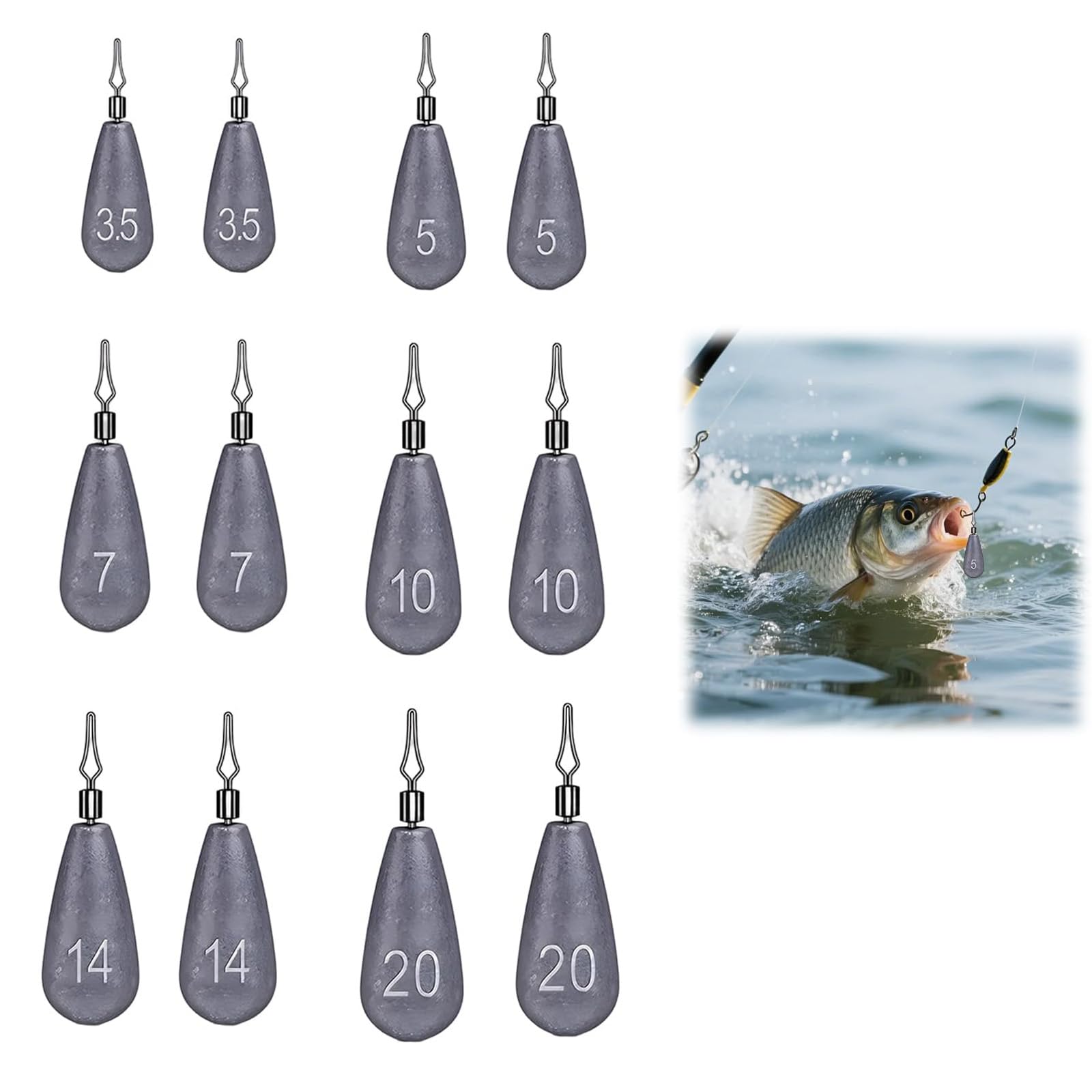 1pcs Fishing Weight Fishing Accessories Fishing Hooks Set, Professional Sinker Kit, Bottom Fishing Fast Sinking Drop Shot Rigging, Multiple Weight Sizes 3.5G 5G 7G 10G 14G 20G-image-2