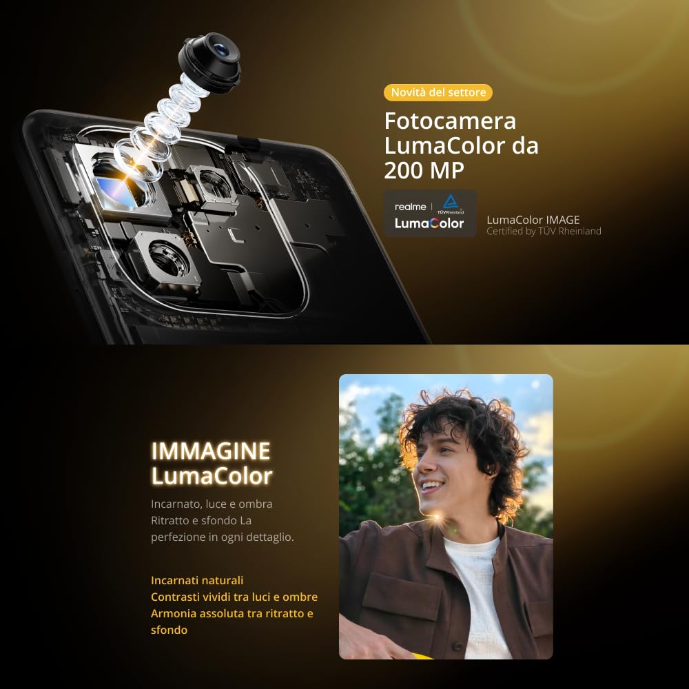 realme 16 Pro+ 5G Smartphone, Fotocamera Sony IMX890 OIS, 12GB RAM + 512GB ROM, Zoom Periscopico 120X, Snapdragon 7 Gen 4, Ricarica 67W, Dual SIM Android, Oro premium