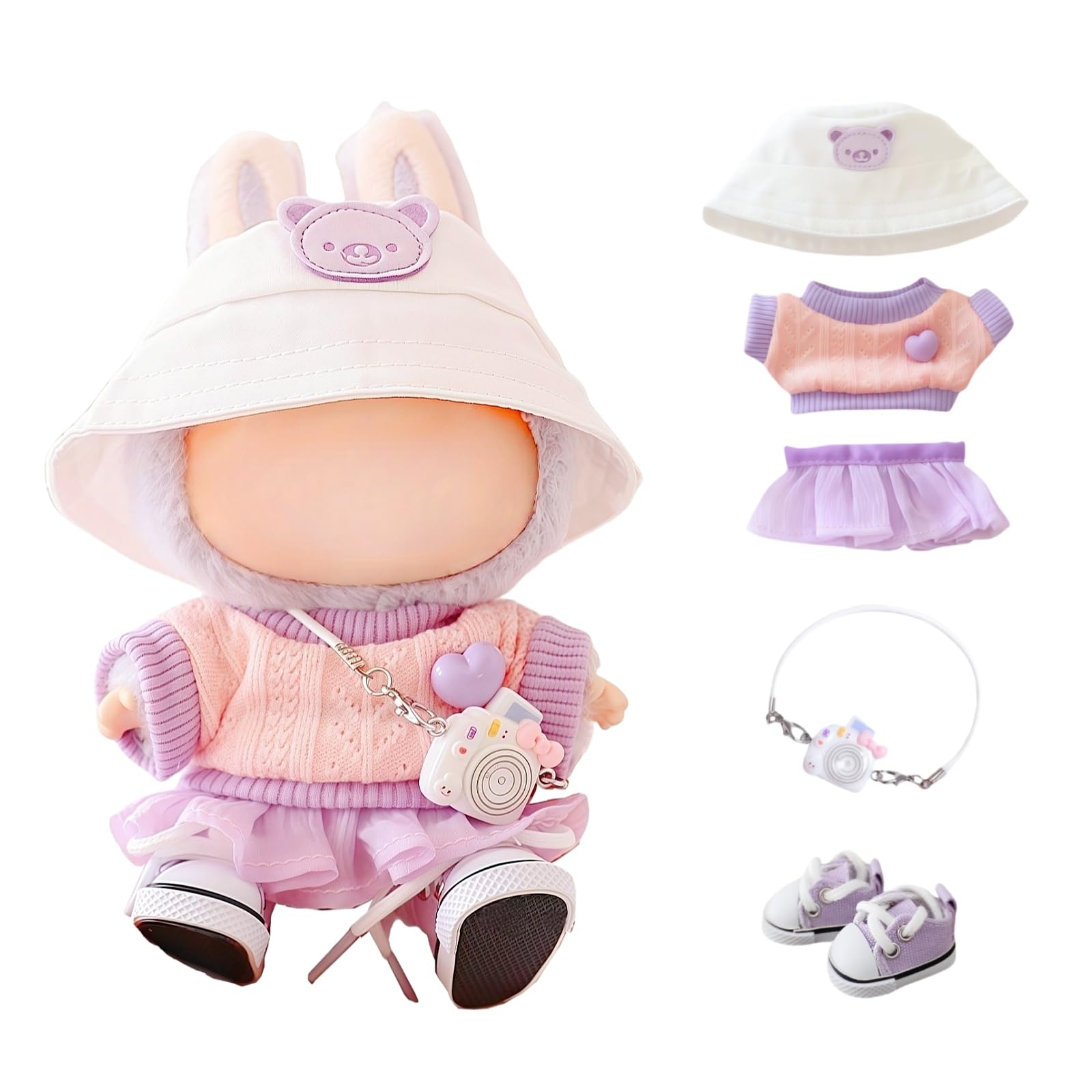 Clothes for Labubu Dolls Accessories, Stylish Kawaii Purple Outfit Set 5 Pieces Suitable for 15cm 17cm La bubu Doll, Doll Clothing Set Replacement (No Doll)