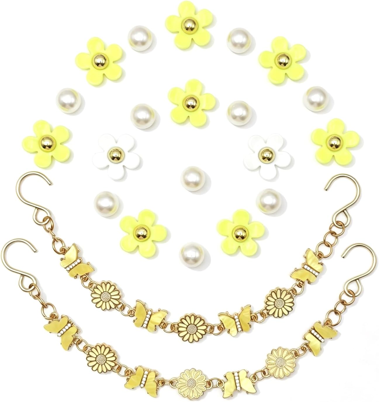 Ziigole 22Pcs FLower Shoe Charms, Bling Shoe Chains, Pearl Accessories