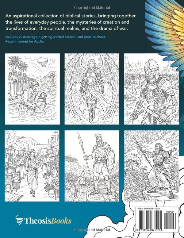 Christian Coloring Book: for Adults Coloring Book of Biblical Stories Faith-Based Relaxation, Warrior Coloring Book, Spiritual, Moses, Jesus, Angels, Biblical Times, Goliath