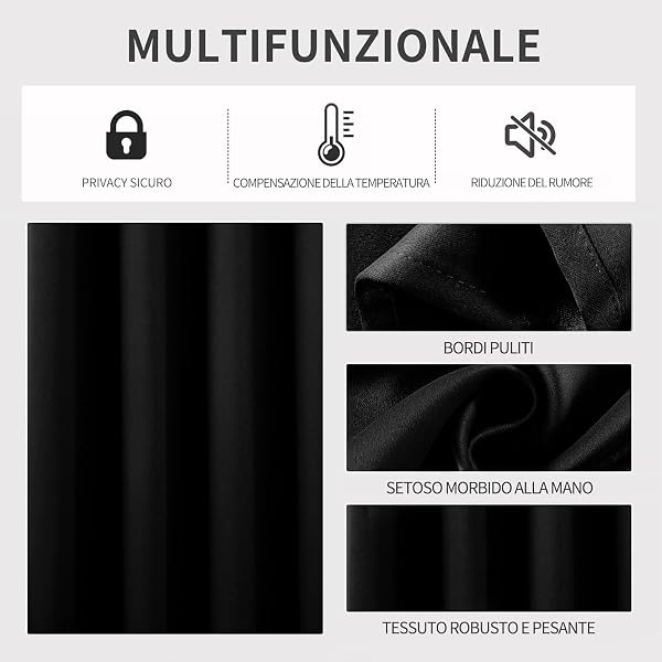 Joydeco Tende Oscuranti per Interni 2 Pezzi L 140 x A 200, Tende Termiche con Occhielli Nero per Soggiorno Moderne, Cameretta Bambini, Camera - 3