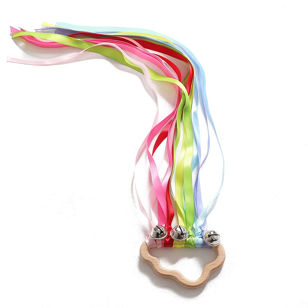 Rainbow Hand Kite Ribbon Wand with Bells Sensory Rainbow Ribbon Baby Rattle Toys Hand Kite