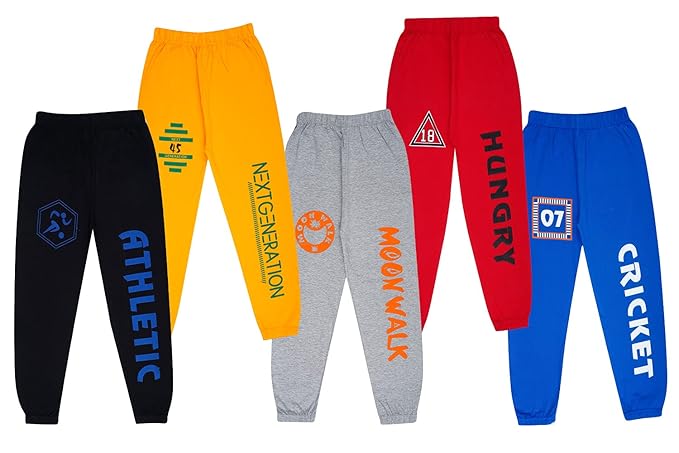 Hovom 100% Cotton Kids Casual Printed Track Pant for Boys & Girls - Regular Fit Stylish Trousers for Unisex, Multicolor - Pack of 5