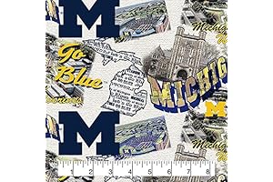 University of Michigan Pure Cotton Fabric Yard Scenic Map Design