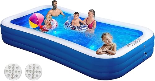 Piscina inflable con luces de piscina, 130 x 72 x 22 pulgadas, piscina familiar inflable grande de tamaño completo, fiesta acuática de verano, al