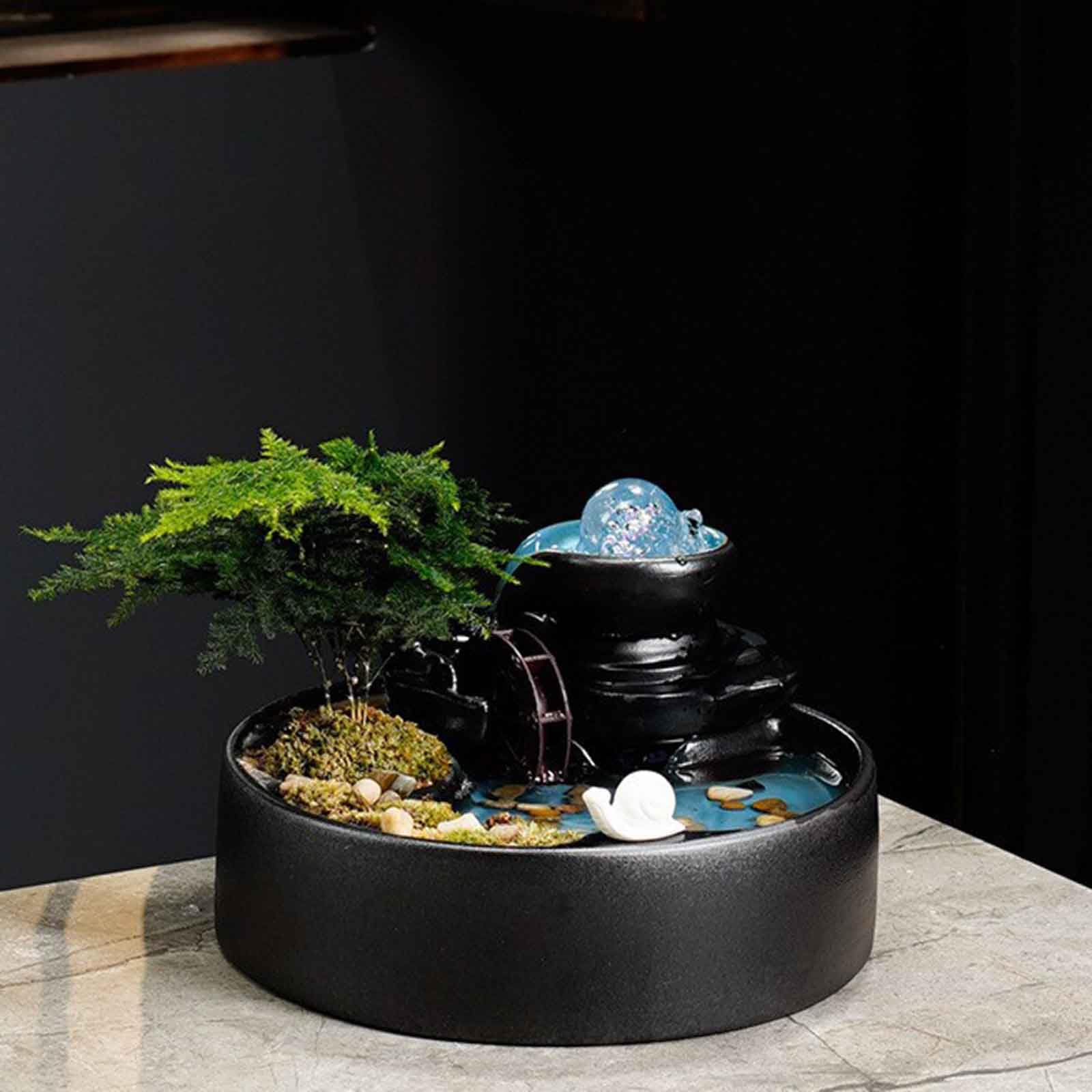 DFrywdgSEY tabletop fountain, with Mist LED Light and Waterwheel, for Indoor Home Decoration Table Desk Office and Patio(B)