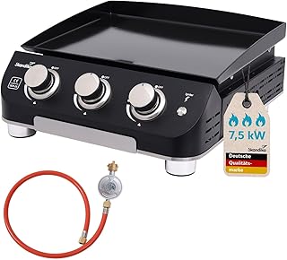 Skandika Gasplancha Palo | Plancha de gas, 3/4 quemadores, bandeja de goteo, parrilla de gas portátil con placa de cocción (3 quemadores/sin tapa)