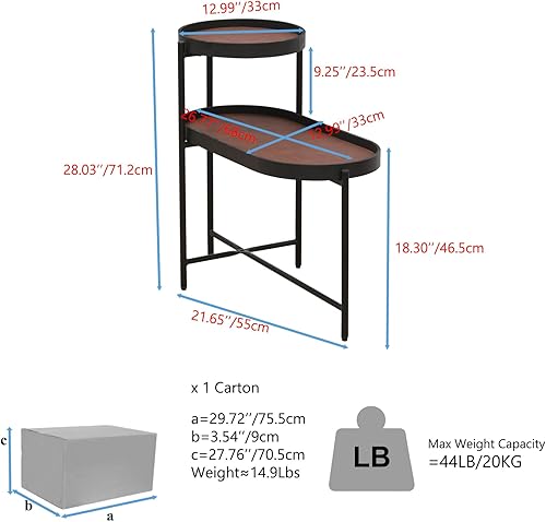 Miniatura 2 de Mesa auxiliar de almacenamiento de 2 niveles, mesa de sofá redonda con marco de metal para sala de estar, mesita de noche de madera, mesa auxiliar,
