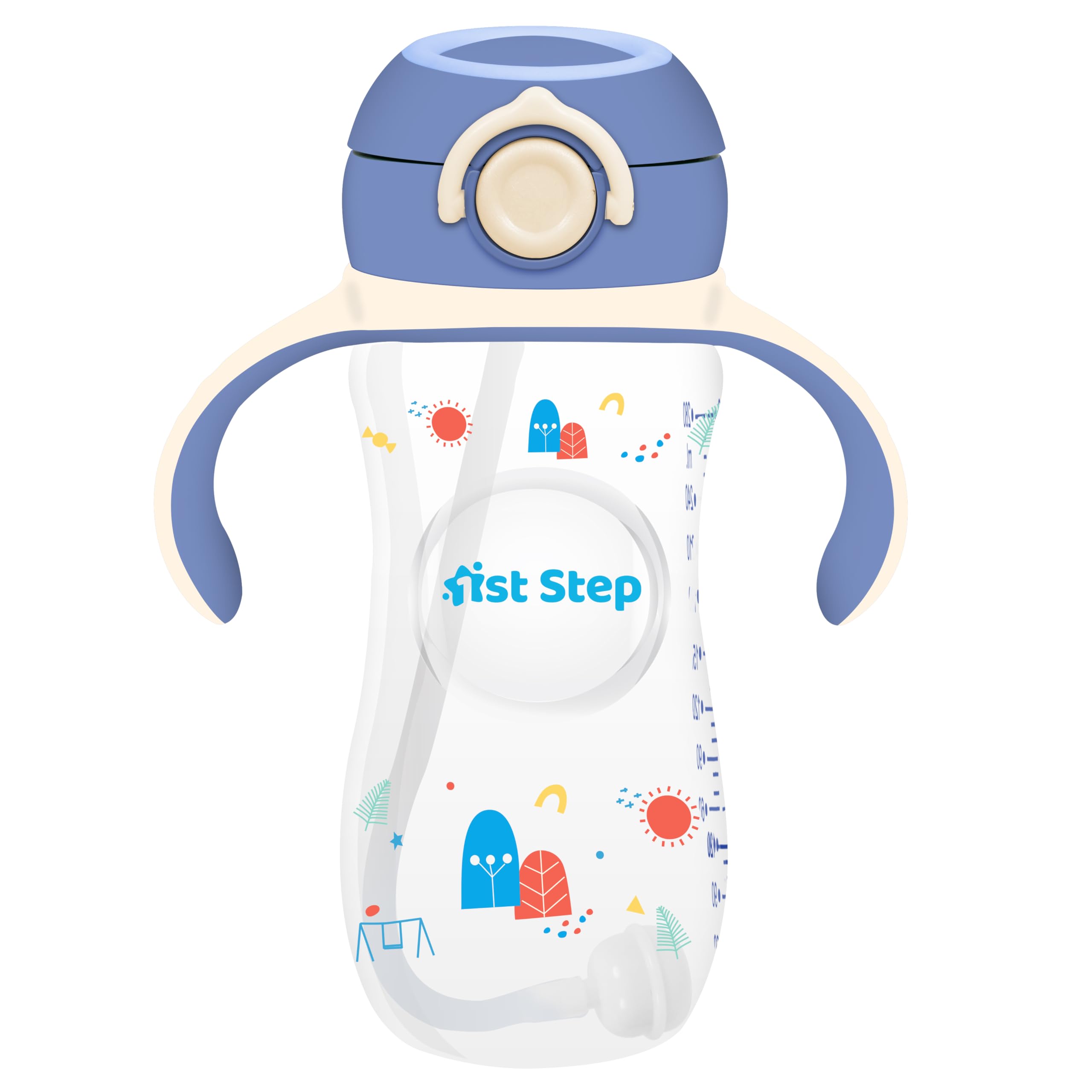 1st Step 330 ml BPA Free Anti-Spill Soft Silicone Weighted Straw Baby Sipper Cup with Twin Handle and Flip Top - Blue-picture-41