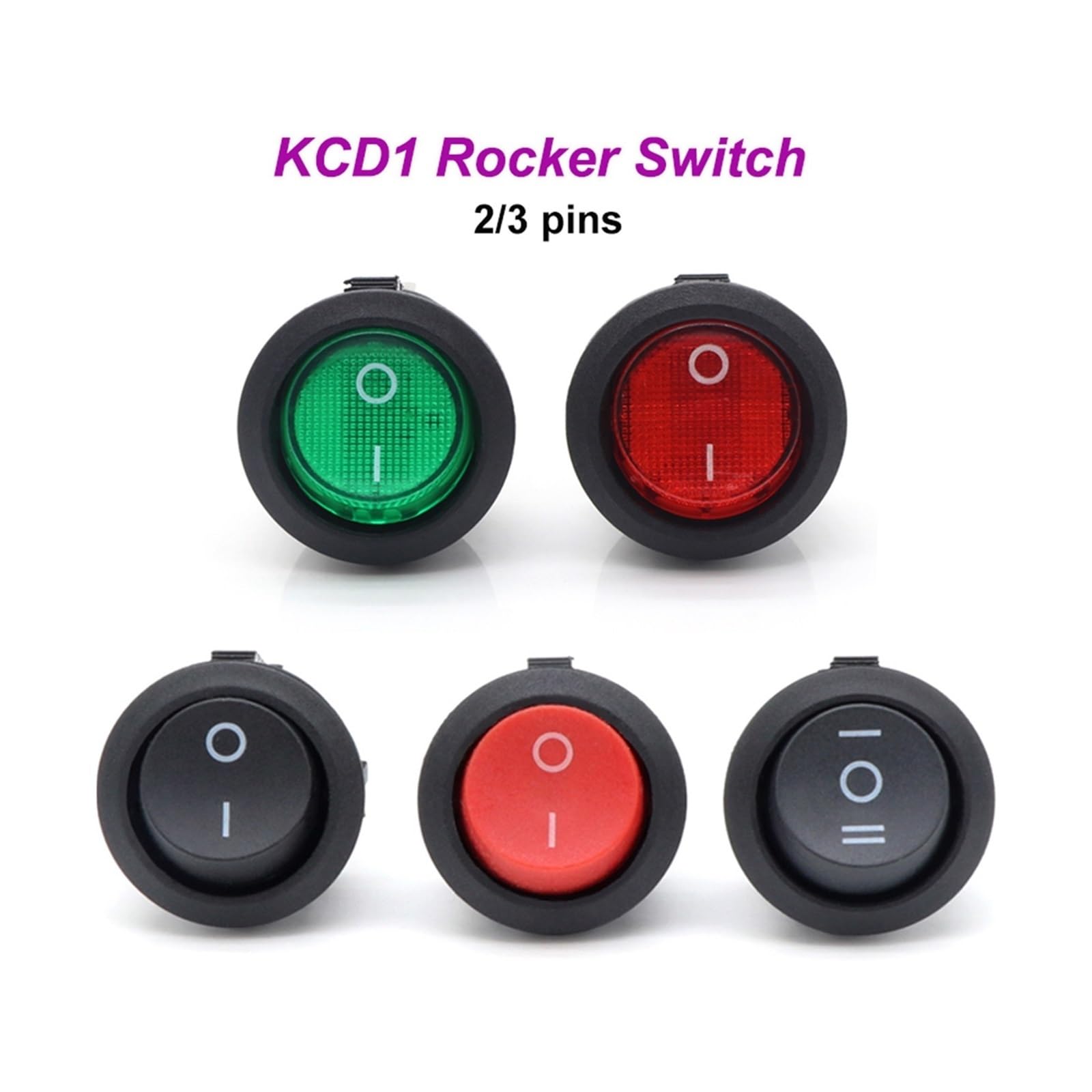 1~300 pièces KCD1 LED interrupteur à bascule rond 2/3 broches