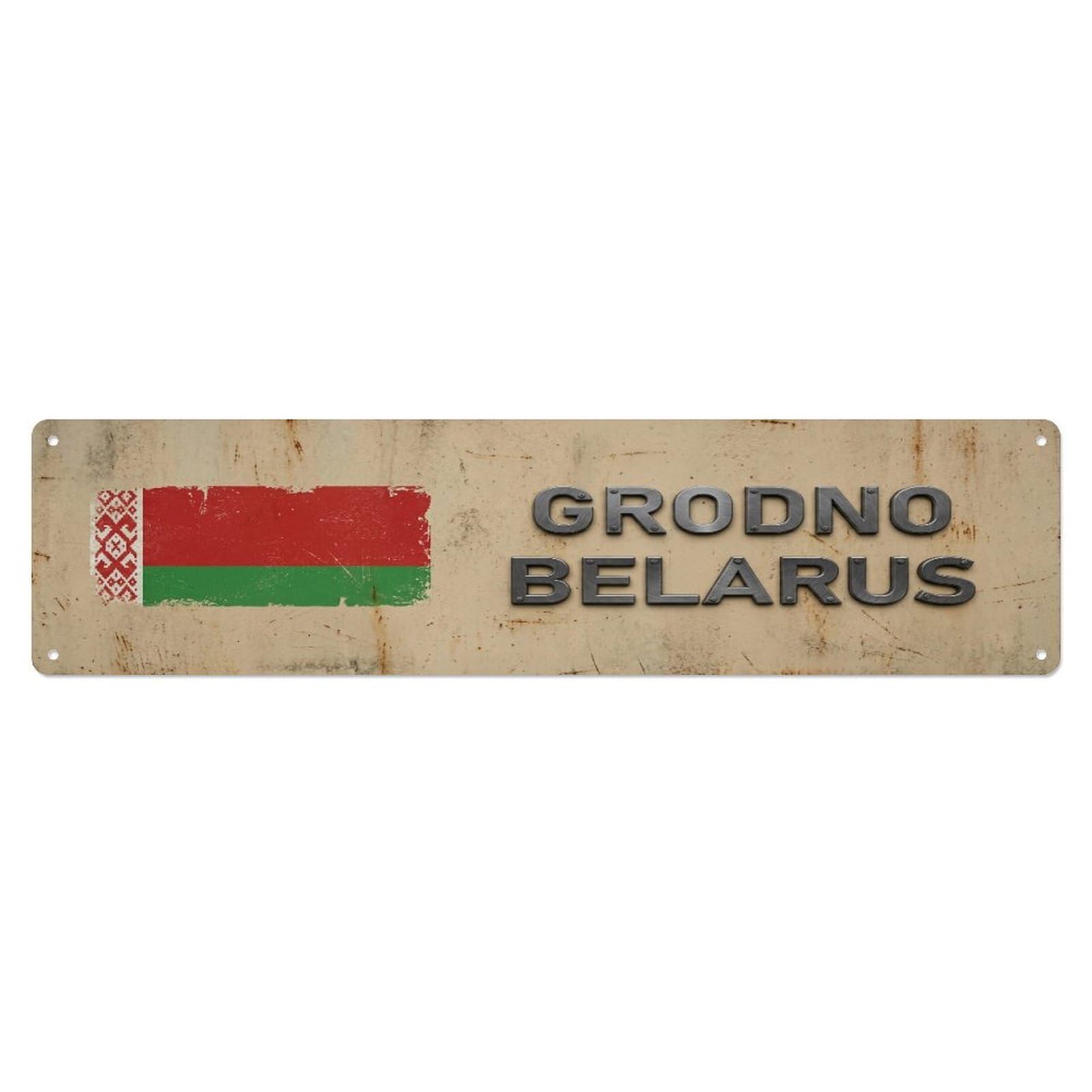 Metal Tin Sign Vintage Grodno Belarus Flag Decor Rustic Travel
