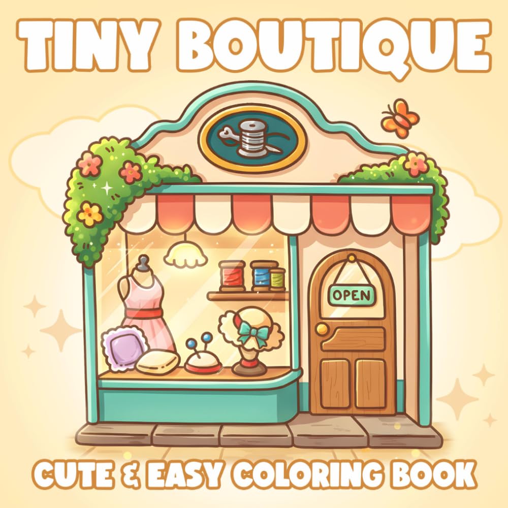 Tiny Boutique: Whimsical Corner Boutique Coloring pages with Adorable Storefronts and Peaceful Interior Designs for All Ages seeking Mindful Calm and Creative Spark