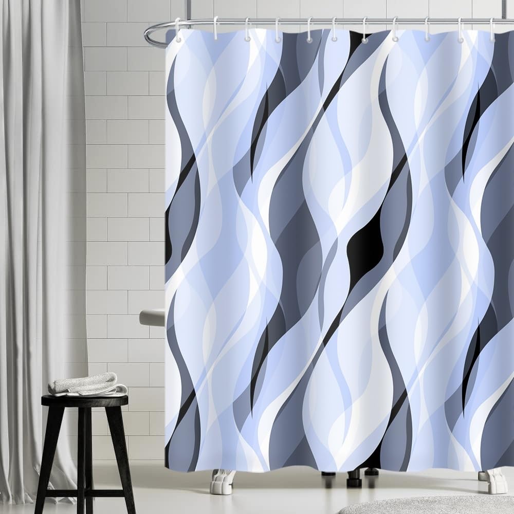 Uiiooazy Duschvorhang 180x180cm Anti Schimmel Gestreift Blau Gemustert | Duschvorhang Gradient Himmelblau Streifen Wasserdicht Stoff Polyester Waschbar Bad Vorhang mit 12 Haken für Badezimmer