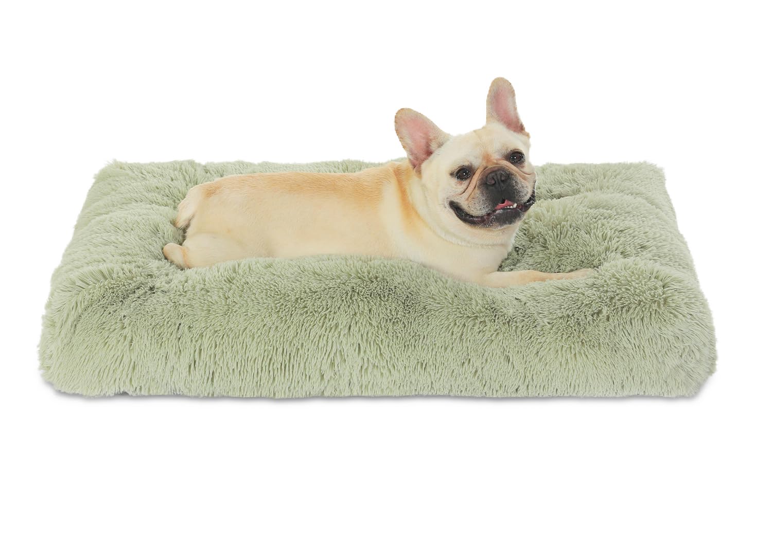 Bedfolks Waterproof Crate Bed, Plush Dog Kennel Pad with Removable Cover, Faux Fur, Washable, 35"x23", Sage Green