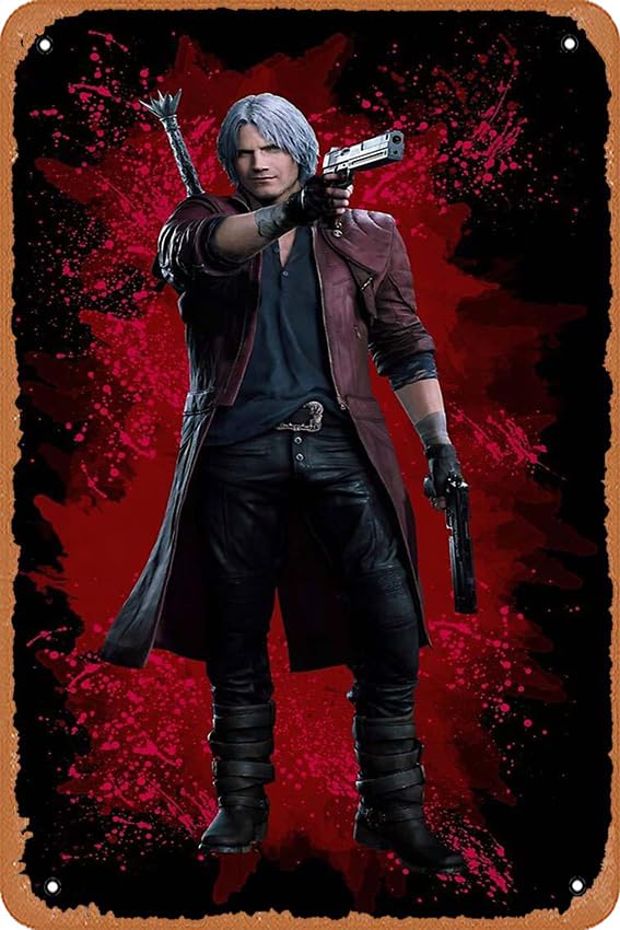 AirBnk Wall Decor Sign - Dante - Devil May Cry 5 Poster - 8X12 Inch Vintage Look Metal Sign,Bar, Man CAVE Art Decoration.