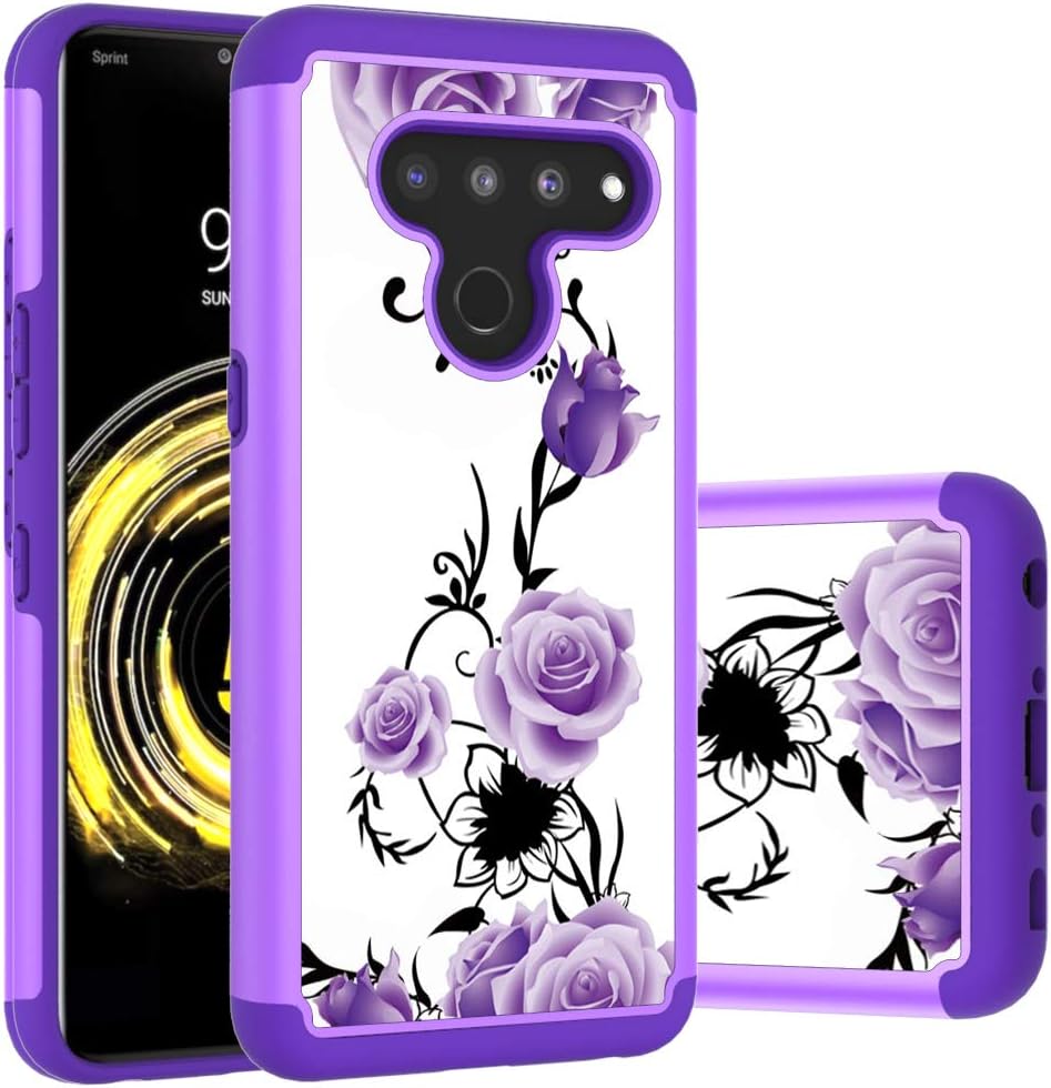 Yuanming LG V50 ThinQ Case LG V50 Case, Hybrid Dual Layer TPU & Hard Back Cover Bumper Protective Shock-Absorption & Skid-Proof Anti-Scratch Hybrid Case for LG V50 ThinQ ((Purple)