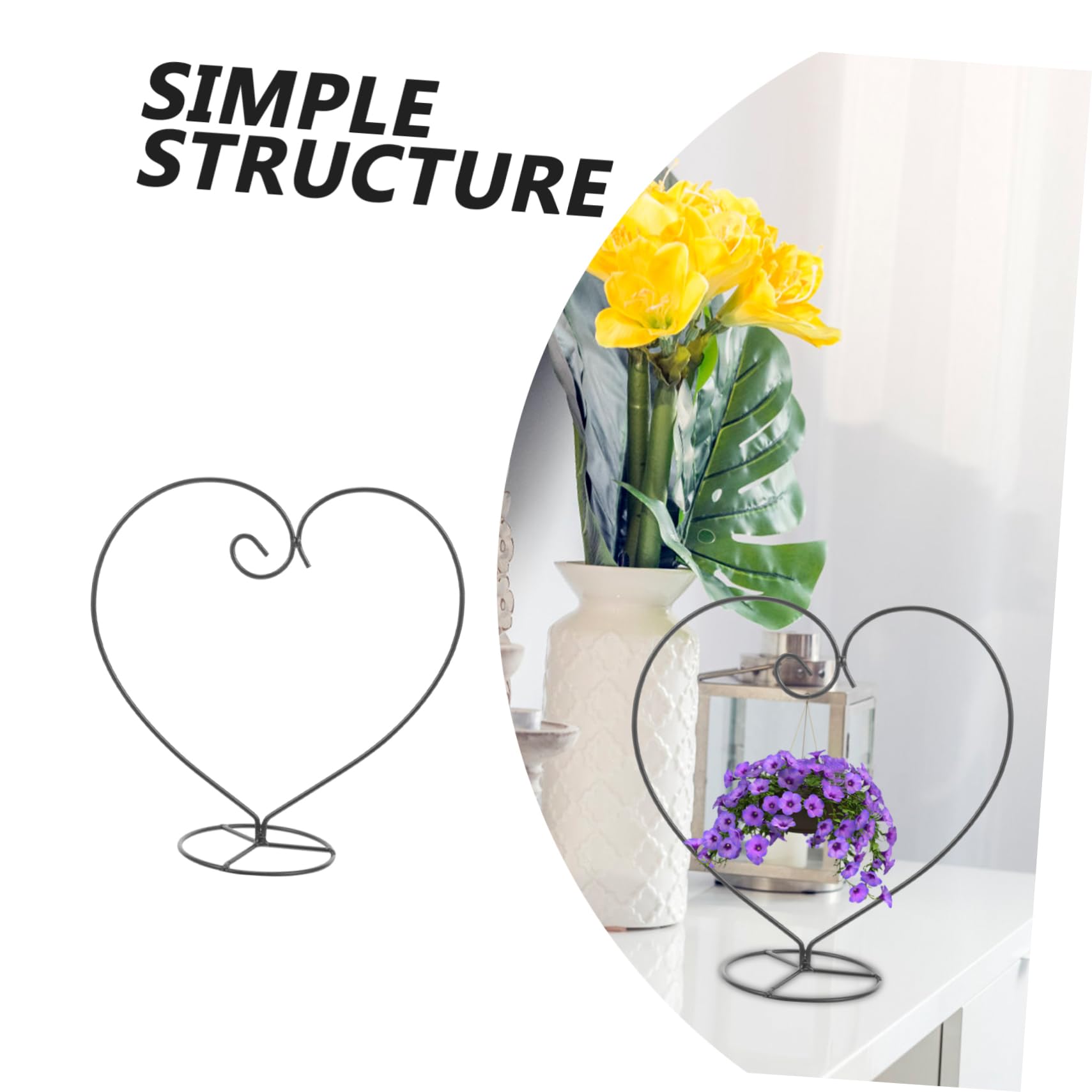 STOBAZA 6pièces Support Décoratif Fer Forme De Cœur Pour Suspensions Verre Terrarium Et Plantes Aériennes Support Élégant Pour Décorations De Mariage Et Maison Noir