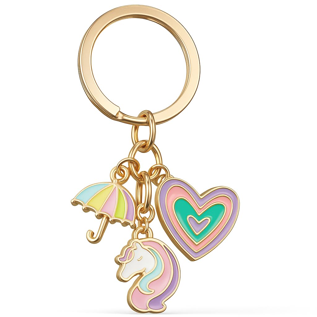Unicorn Keychain- Rainbow Keychains – Golden Bag Charms for Girls Women, Heart Key Chains Gifts for Daughter Friends & Fantasy Lovers