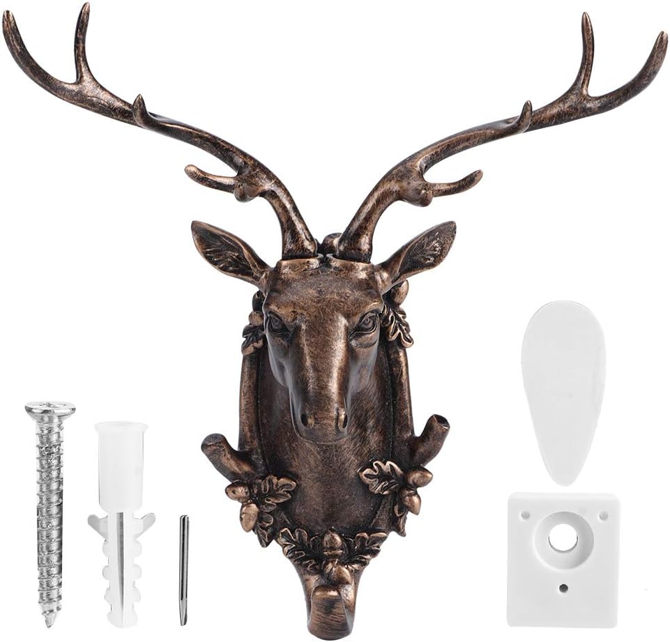 Resin Animal Hook for Wall, Deer Head Decor Hook, Bathroom Wall Towel Hanging Hook, Towel Rack with Stylish Animal Shape, Coat Hat Keys Hanger for Home Decoration(Antique Gold)