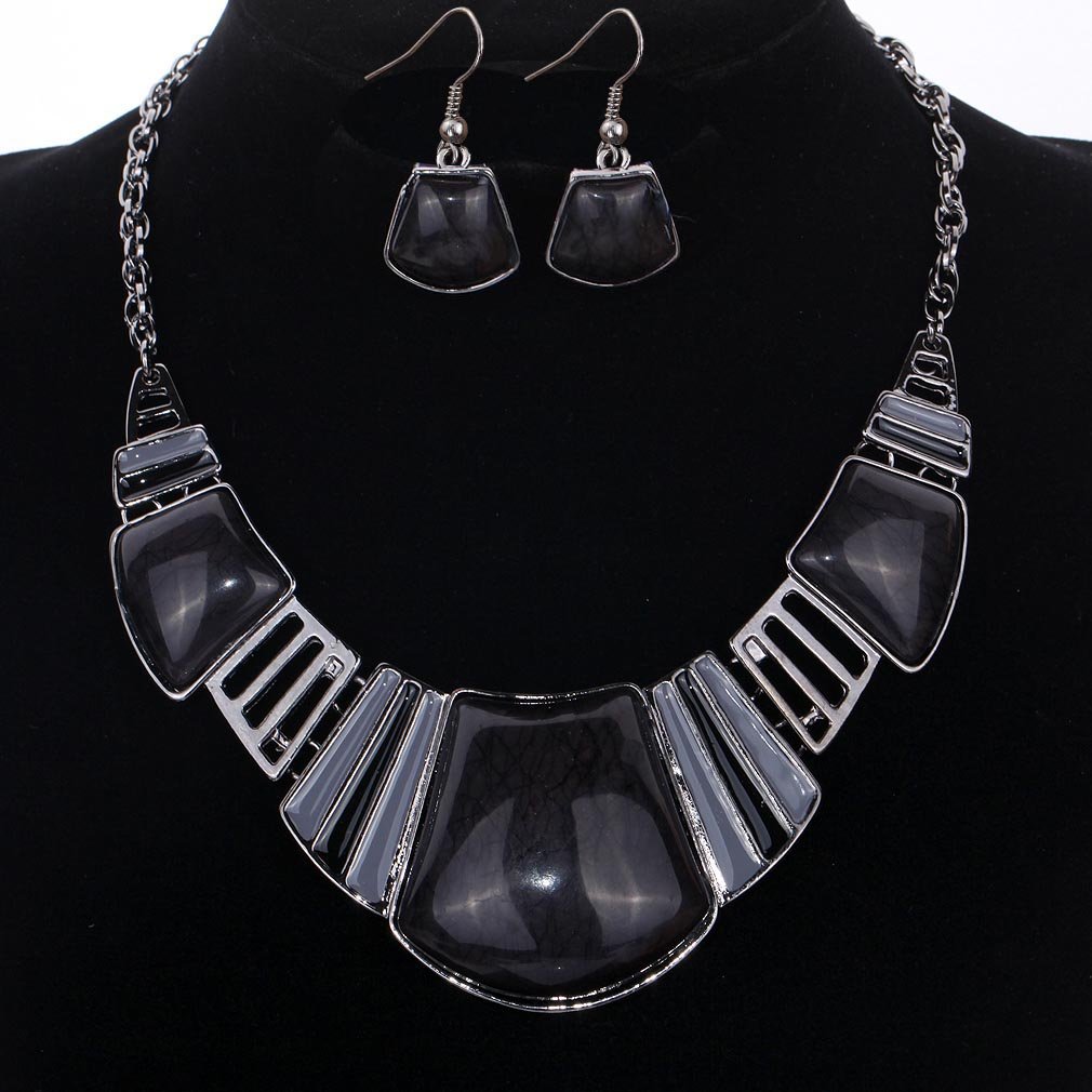 YAZILIND Vintage Ethnique Collier tibetain Sliver Bib Turquoise Collier Boucles d'oreilles Ensemble de Bijoux Femmes