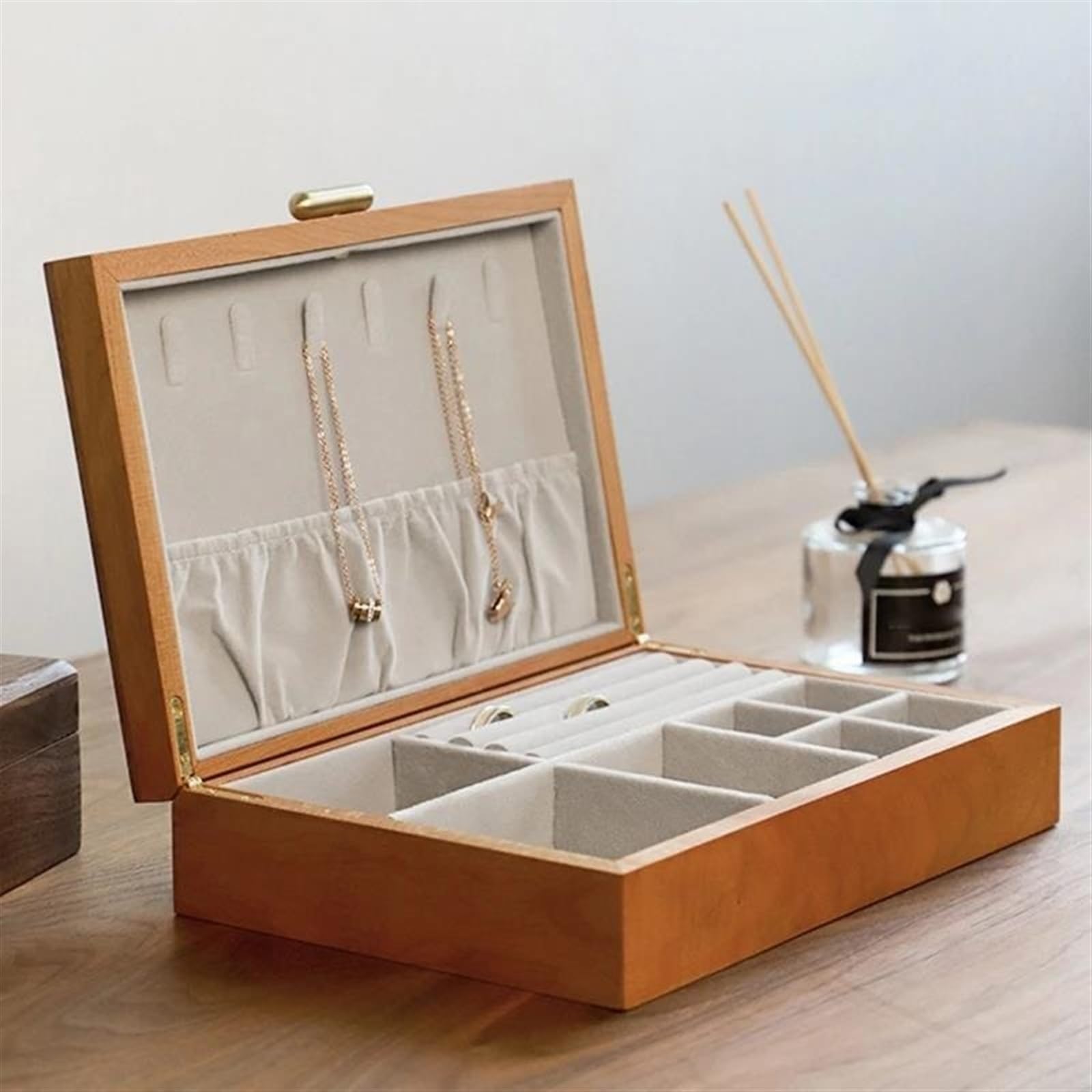 Caja De Madera para Anillos, Joyero, Expositor De Pendientes, Anillos, Pulseras Y Collares, Ideal para Mujeres.（A）