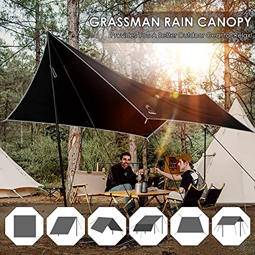 Grassman Camping Tarp, Hammock Rain Fly Ultralight And Waterproof Hammock Tarp 10X10 Camping Tarp Tent, Perfect For Backpacking, Hiking, Travel, Outdoor Adventures Survival Gears, Black #TOP5