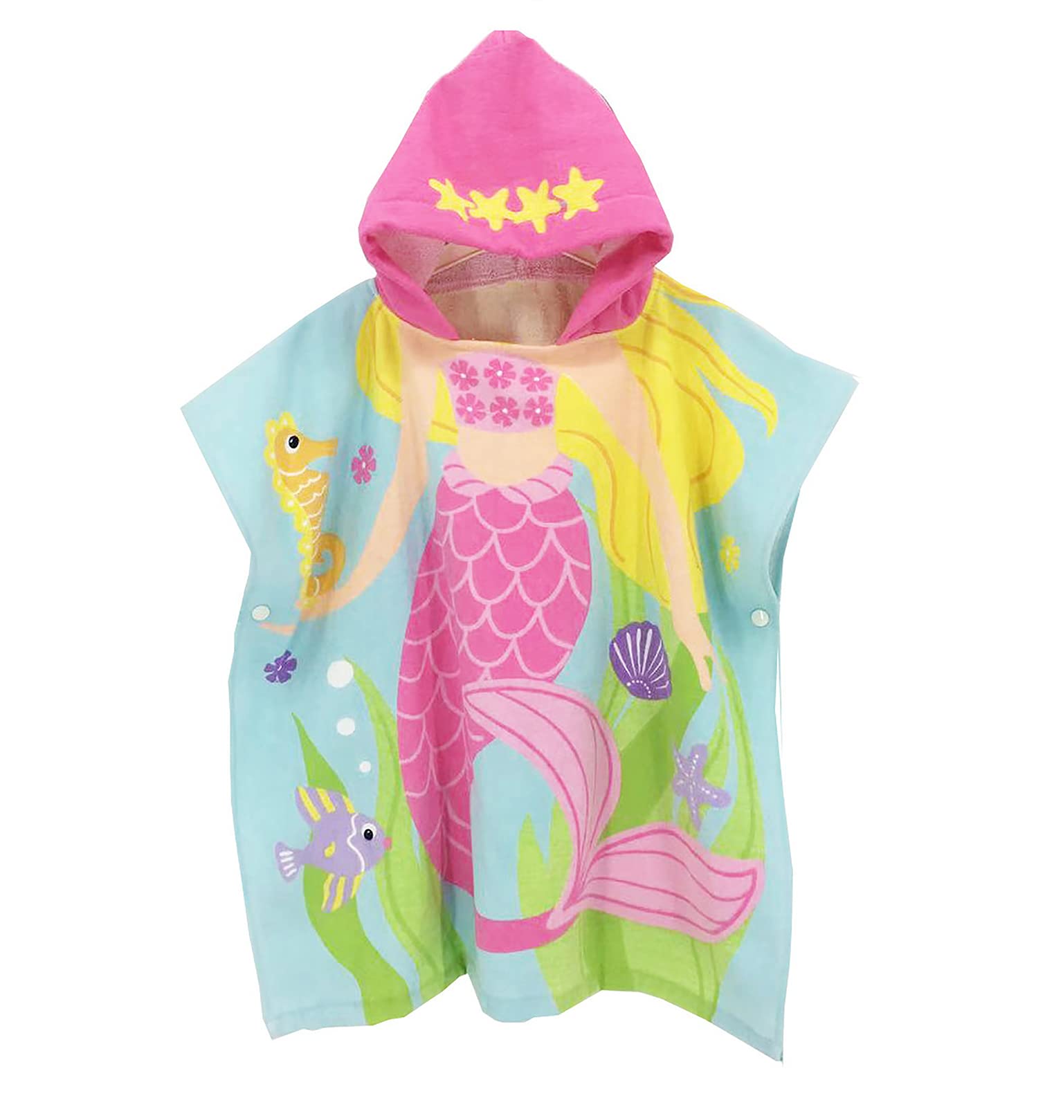 BANGSAUR Kids Hooded Towel Bath Beach Soft Cotton Towels Girls Absorbent Pool Wrap with Hood Baby Toddler Poncho Robe(Pink Mermaid,5-9Years/Height:43"