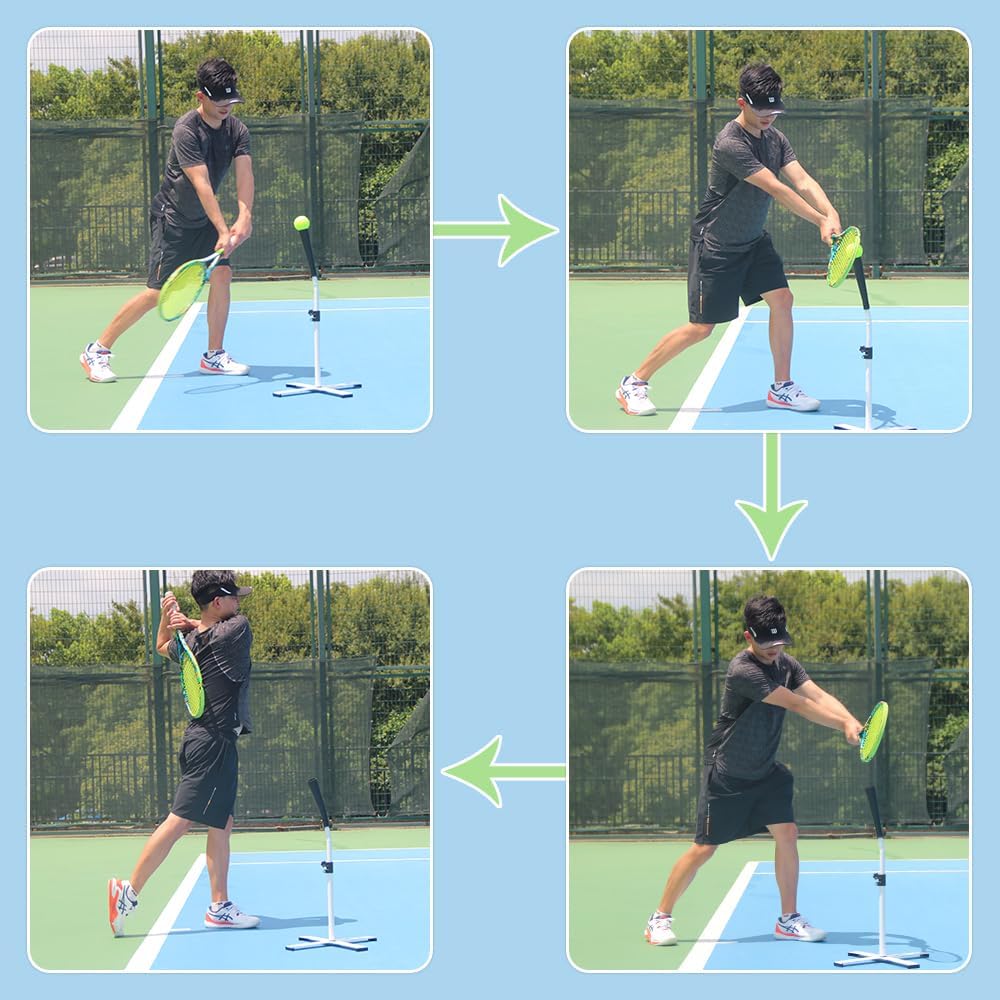 Tennis Training Equipment Tennis Training System Tennis Trainer Multifunctional Tennis Training Device Adjustable Height 25.6’’-35.4’’ Tennis Ball Pickleball