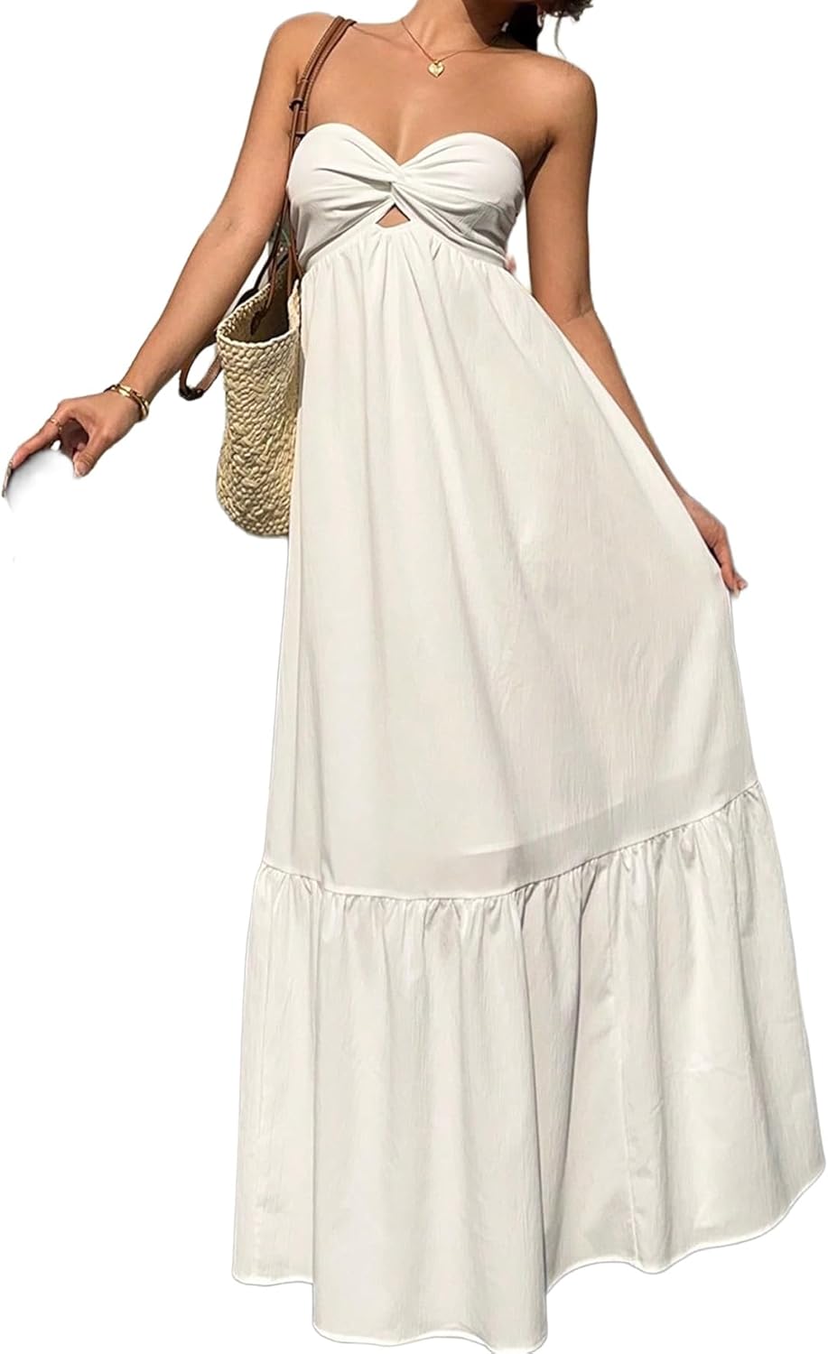 Narecte Women’s Summer Dresses Strapless Maxi Dress Backless Casual A-Line Long Dress for Beach Vacation