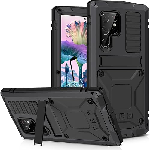 Funda de metal para Samsung S23 Ultra Aluminio Grado Militar Armor Rugged Case con soporte de metal protector de pantalla prueba de caídas a prueba
