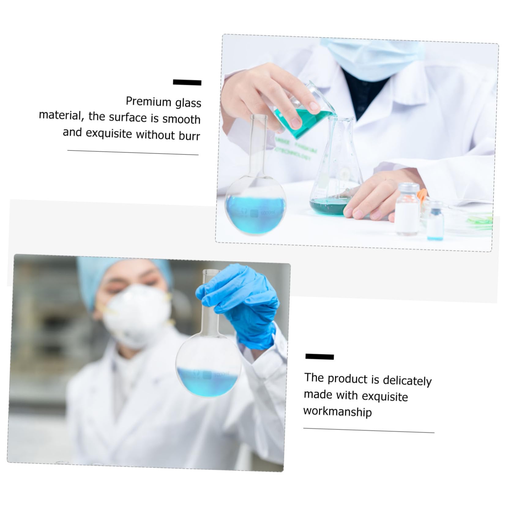 Ciieeo Fiaschetta e Resistenza ad Alta Temperatura Collo Stretto in Materiale Sintetico Trasparente da 1000ml Fondo Rotondo da Laboratorio per Esperimenti Scientifici