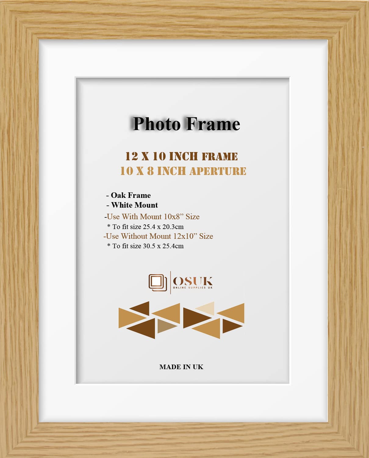 OSUK Oak12x10 Inch Frame With 10x8 Inch Mount - Modern Photo Frames With White Mount Clear Perspex Front & Wall Mounting Poster Frames - 12" x 10" Frame With 10" x 8" Mount