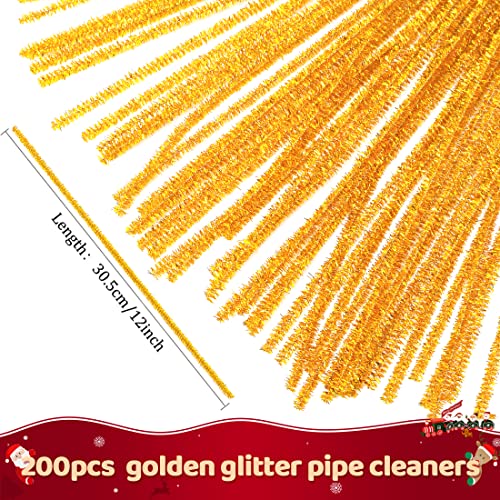 Image of Praisebank Golden Glitter Pipe Cleaners for Crafts, 200pcs, Chenille Stems for DIY Projecets, Arts & Crafts Supplies for Festival Party Decorations