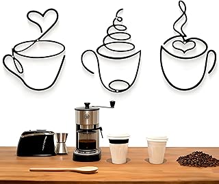 PAppositus 3 Stück Wanddeko Metall Schwarz Kaffeetasse – Metallbilder für Wohnzimmer, Flur, Küche & Bad – Moderne Wandkunst, Wanddekoration für Esszimmer, Café, Schlafzimmer