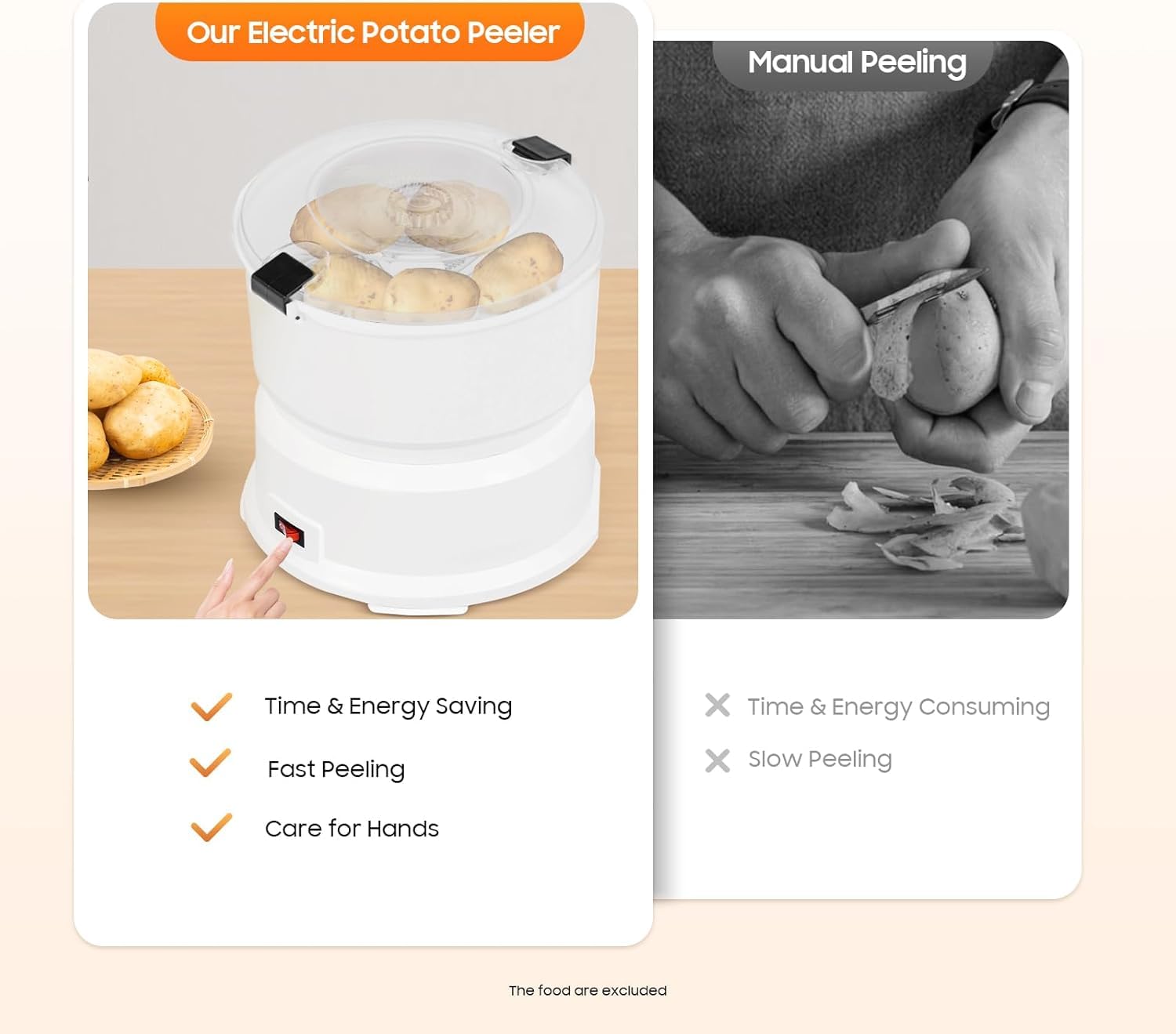 Pelapatate E Centrifuga Elettrica Automatica 2 in 1, Funzionamento con Un Solo Pulsante, Motore da 85 W, Pela Facilmente Patate, Mele E Altro Ancora, Gadget da Cucina Ideale